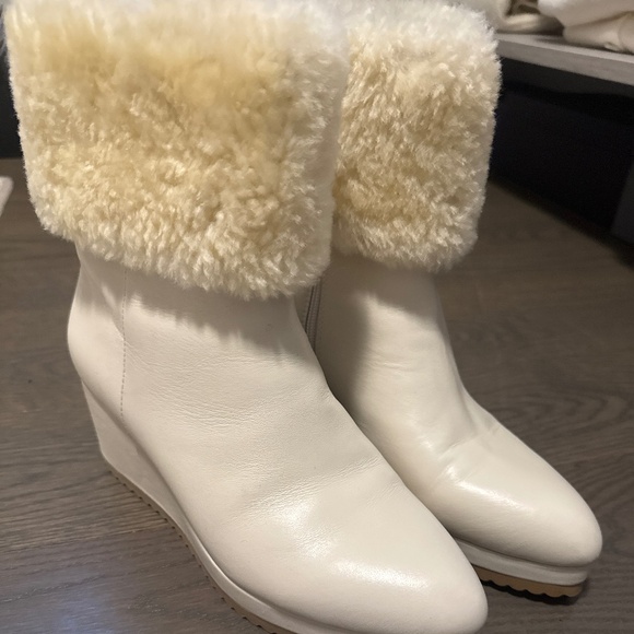 Cecilia New York shearling leather off white fur size 8 NWOB - Picture 1 of 6